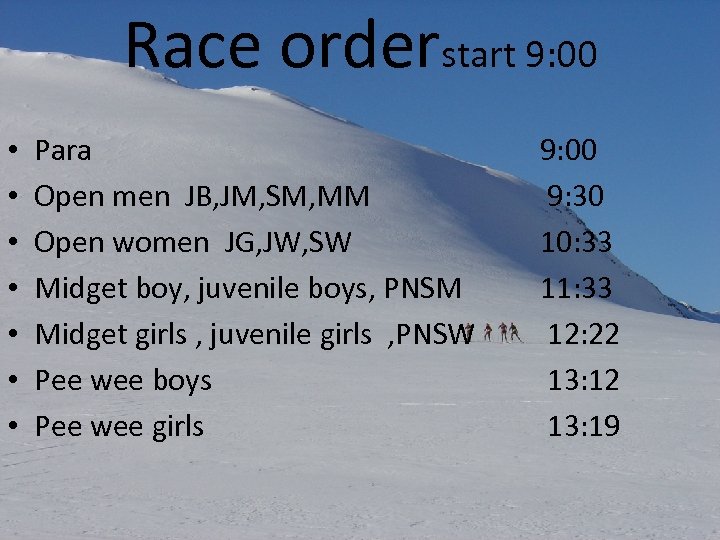 Race orderstart 9: 00 • • Para Open men JB, JM, SM, MM Open