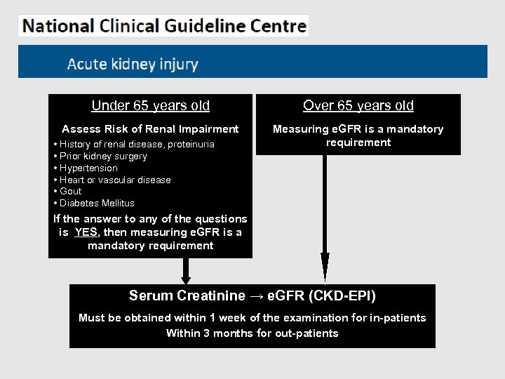 Under 65 years old Over 65 years old Assess Risk of Renal Impairment Measuring