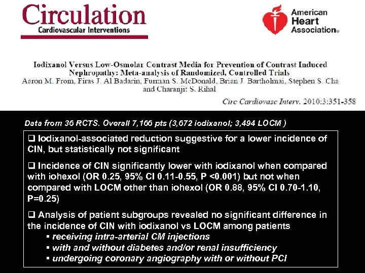 Data from 36 RCTS. Overall 7, 166 pts (3, 672 iodixanol; 3, 494 LOCM
