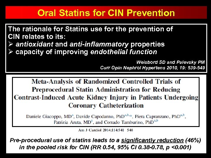 Oral Statins for CIN Prevention The rationale for Statins use for the prevention of