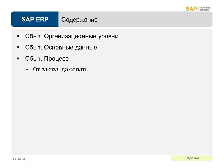 SAP ERP Содержание § Сбыт. Организационные уровни § Сбыт. Основные данные § Сбыт. Процесс