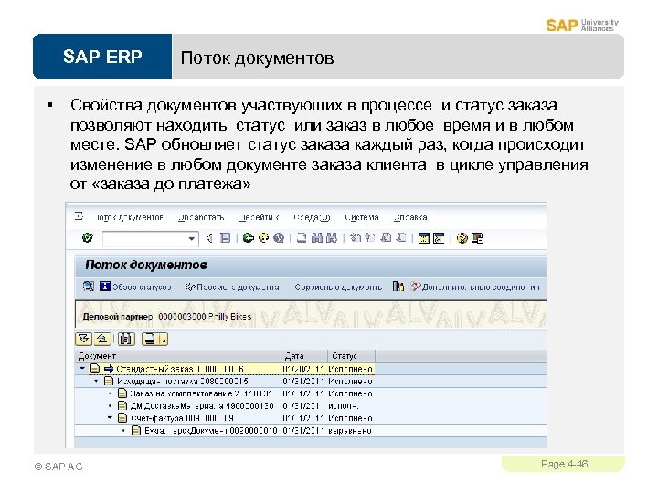 SAP ERP § Поток документов Свойства документов участвующих в процессе и статус заказа позволяют