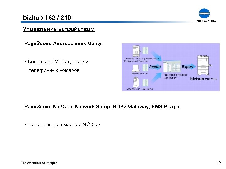 bizhub 162 / 210 Управление устройством Page. Scope Address book Utility • Внесение e.