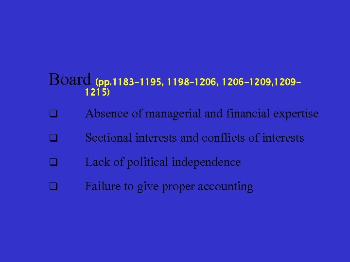 Board (pp. 1183 -1195, 1198 -1206, 1206 -1209, 12091215) q Absence of managerial and
