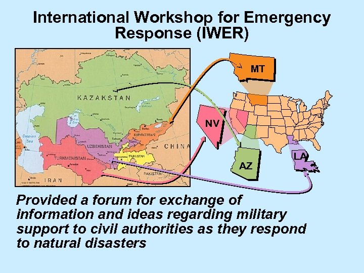 International Workshop for Emergency Response (IWER) MT NV AZ LA Provided a forum for