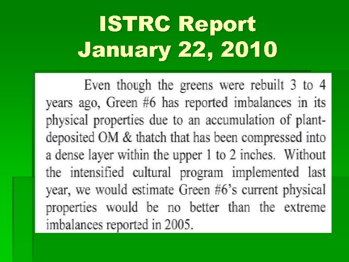 ISTRC Report January 22, 2010 