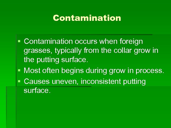 Contamination § Contamination occurs when foreign grasses, typically from the collar grow in the