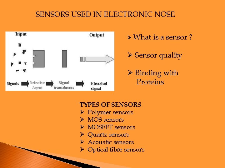 SENSORS USED IN ELECTRONIC NOSE Ø What is a sensor ? Ø Sensor quality