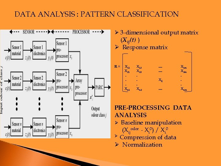 DATA ANALYSIS : PATTERN CLASSIFICATION Ø 3 -dimensional output matrix (Xij(t) ) Ø Response