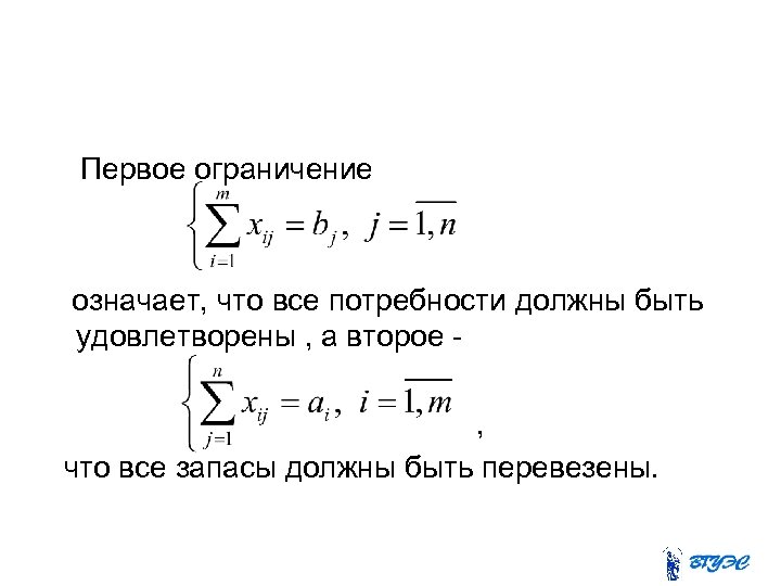  Первое ограничение означает, что все потребности должны быть удовлетворены , а второе ,