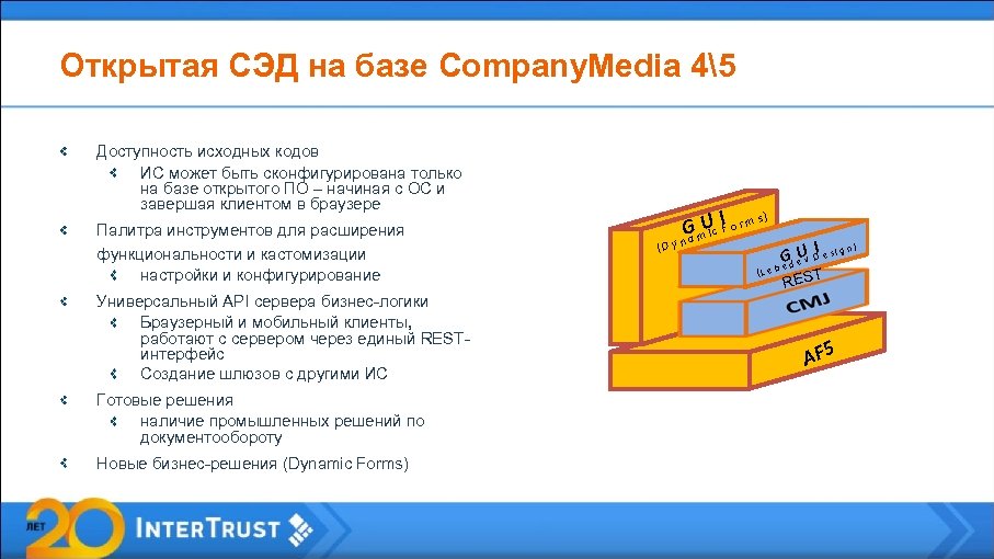 Открытая СЭД на базе Company. Media 45 Доступность исходных кодов ИС может быть сконфигурирована