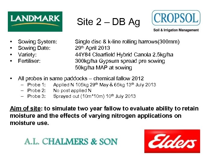 Site 2 – DB Ag • • Sowing System: Sowing Date: Variety: Fertiliser: •