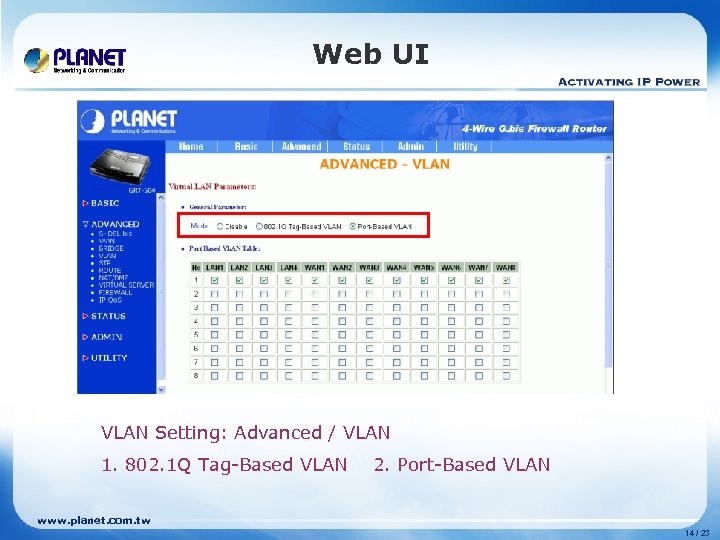 Web UI VLAN Setting: Advanced / VLAN 1. 802. 1 Q Tag-Based VLAN 2.