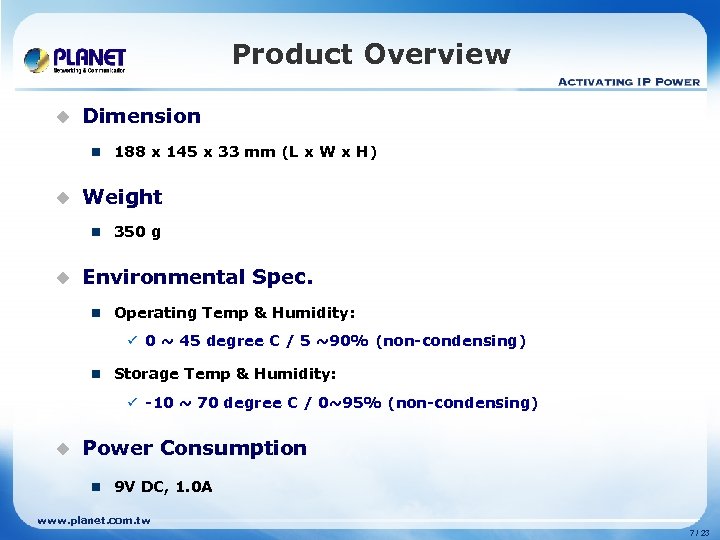 Product Overview u Dimension n 188 x 145 x 33 mm (L x W