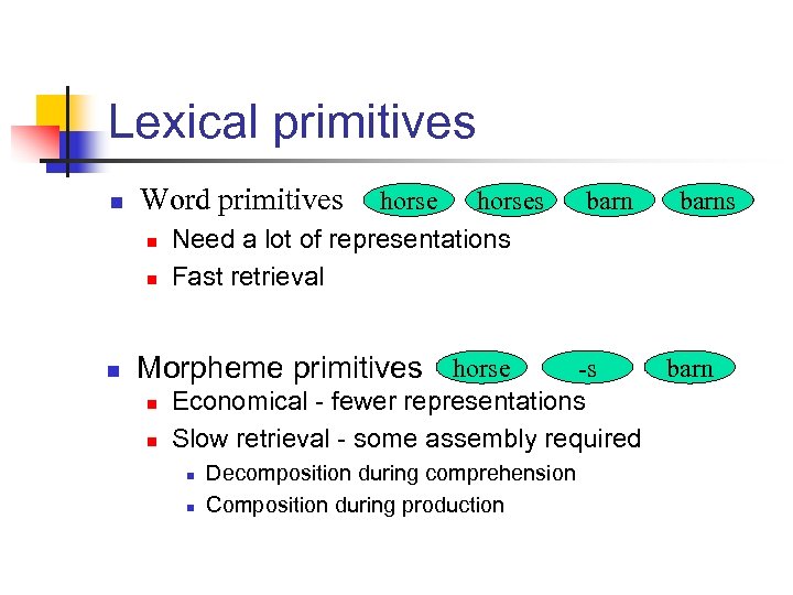 Lexical primitives n Word primitives n n n horses Need a lot of representations