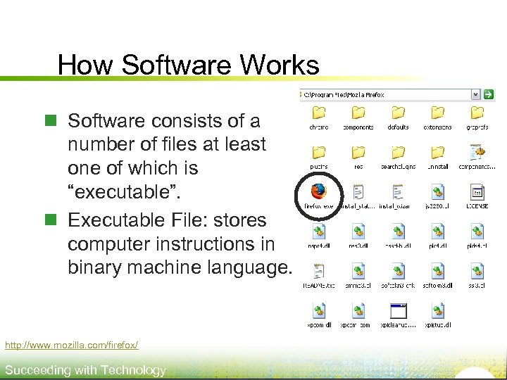 How Software Works n Software consists of a number of files at least one