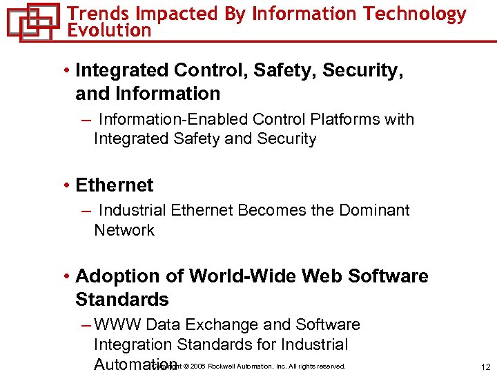 Trends Impacted By Information Technology Evolution • Integrated Control, Safety, Security, and Information –