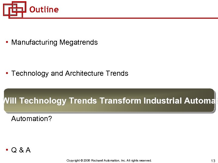 Outline • Manufacturing Megatrends • Technology and Architecture Trends Will Technology Trends Transform. Industrial