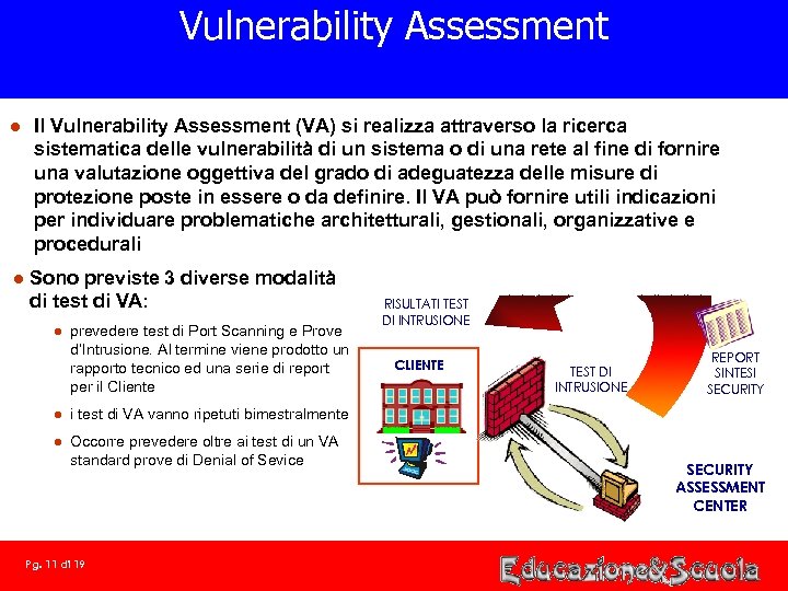Vulnerability Assessment l l Il Vulnerability Assessment (VA) si realizza attraverso la ricerca sistematica