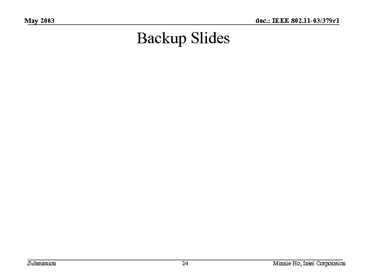 May 2003 doc. : IEEE 802. 11 -03/379 r 1 Backup Slides Submission 24