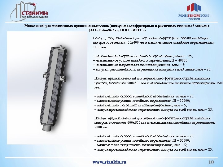 Модельный ряд выдвижных прецизионных узлов (ползунов) для фрезерных и расточных станков (3 модели) (АО
