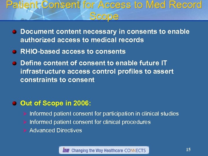 Patient Consent for Access to Med Record Scope Document content necessary in consents to