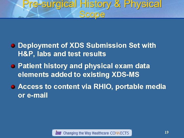 Pre-surgical History & Physical Scope Deployment of XDS Submission Set with H&P, labs and