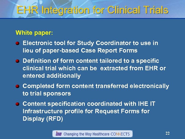 EHR Integration for Clinical Trials White paper: Electronic tool for Study Coordinator to use