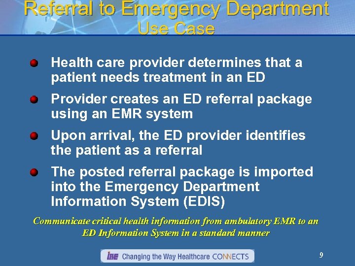 Referral to Emergency Department Use Case Health care provider determines that a patient needs