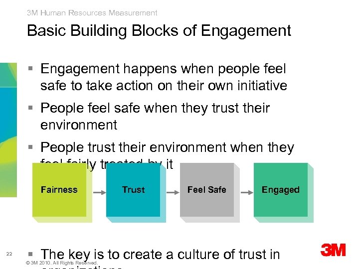 3 M Human Resources Measurement Basic Building Blocks of Engagement § Engagement happens when