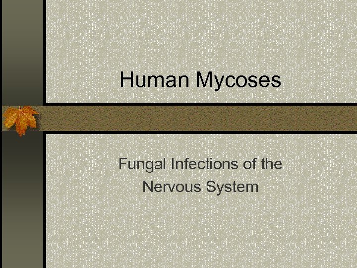 Human Mycoses Fungal Infections of the Nervous System 