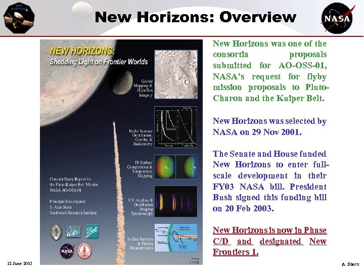 New Horizons: Overview New Horizons was one of the consortia proposals submitted for AO-OSS-01,