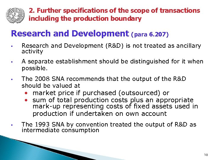 2. Further specifications of the scope of transactions including the production boundary Research and