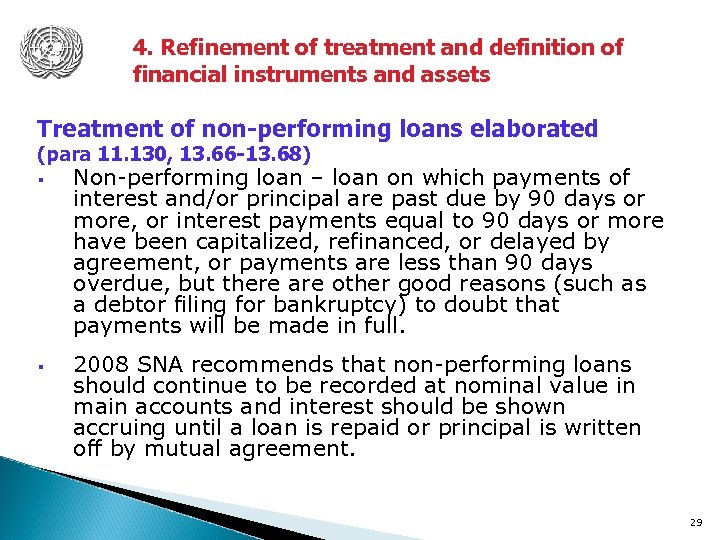 4. Refinement of treatment and definition of financial instruments and assets Treatment of non-performing