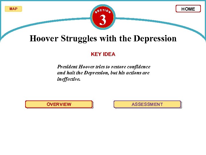 HOME MAP 3 Hoover Struggles with the Depression KEY IDEA President Hoover tries to