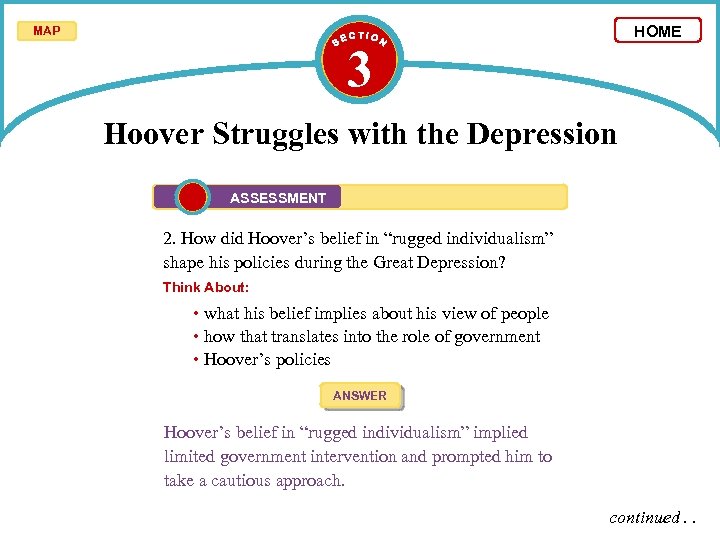 HOME MAP 3 Hoover Struggles with the Depression ASSESSMENT 2. How did Hoover’s belief
