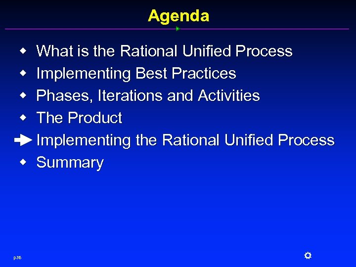 Agenda w w w p 35 What is the Rational Unified Process Implementing Best