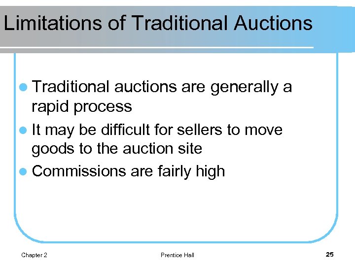 Limitations of Traditional Auctions l Traditional auctions are generally a rapid process l It