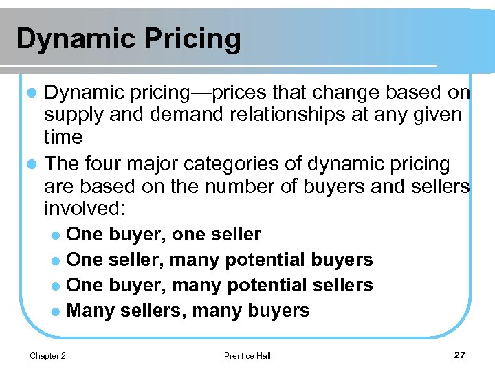 Dynamic Pricing Dynamic pricing—prices that change based on supply and demand relationships at any