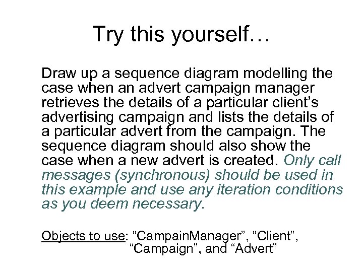 Try this yourself… Draw up a sequence diagram modelling the case when an advert