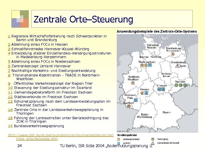 Zentrale Orte–Steuerung 1 Regionale Wirtschaftsforderung nach Schwerpunkten in Berlin und Brandenburg 2 Ablehnung eines