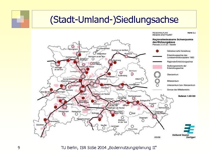 (Stadt-Umland-)Siedlungsachse 9 TU Berlin, ISR So. Se 2004 „Bodennutzungsplanung II“ 