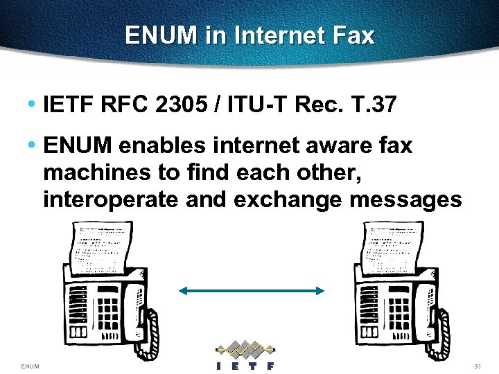 ENUM in Internet Fax • IETF RFC 2305 / ITU-T Rec. T. 37 •