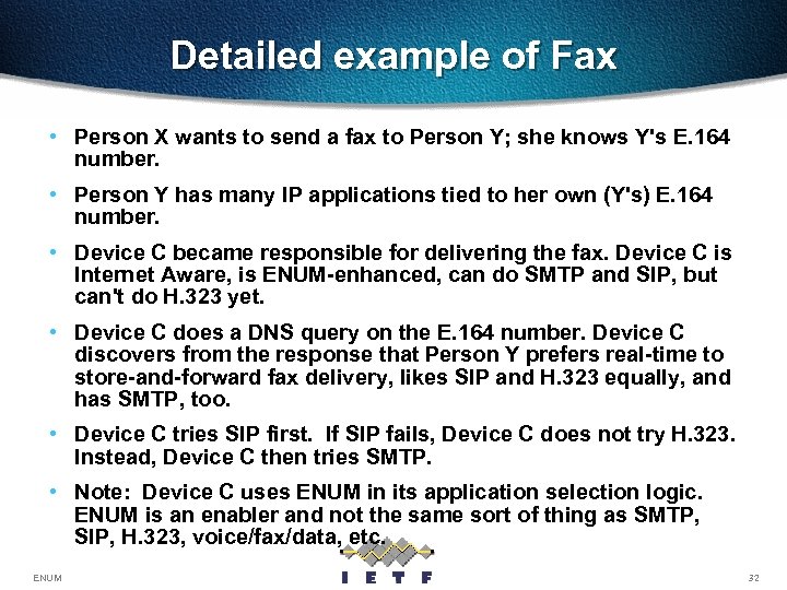 Detailed example of Fax • Person X wants to send a fax to Person