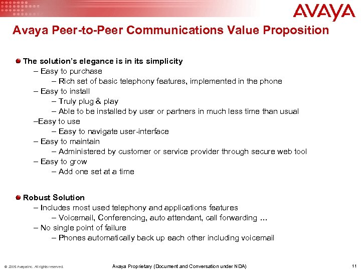Avaya Peer-to-Peer Communications Value Proposition The solution’s elegance is in its simplicity – Easy