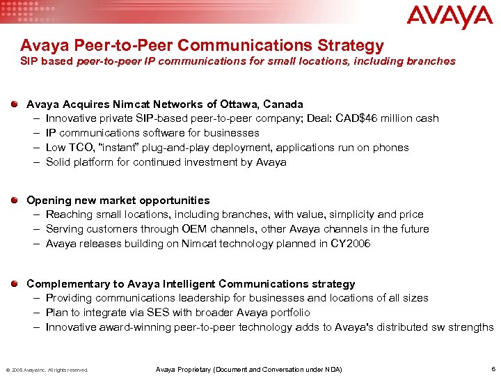 Avaya Peer-to-Peer Communications Strategy SIP based peer-to-peer IP communications for small locations, including branches