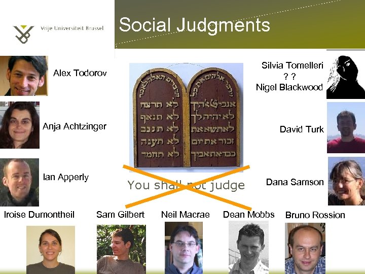 Social Judgments Alex Todorov Silvia Tomelleri ? ? Nigel Blackwood Anja Achtzinger David Turk