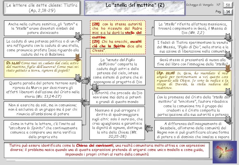 Le lettere alle sette chiese: Tiatira (Ap. 2, 18 -29) Anche nella cultura semitica,
