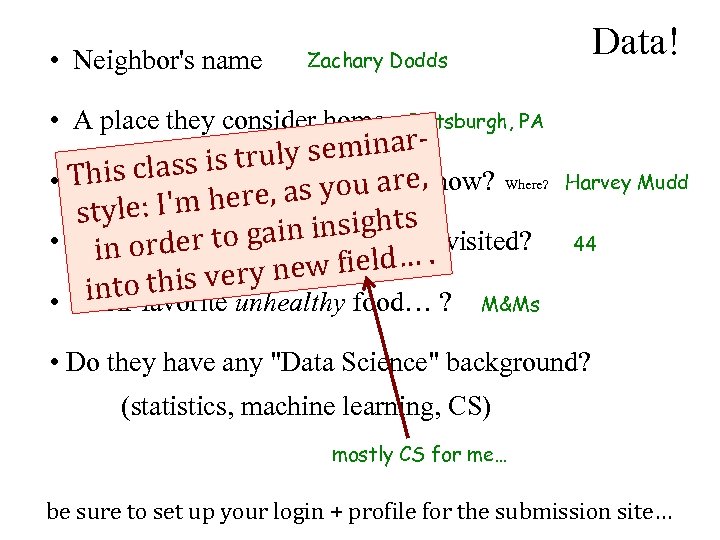  • Neighbor's name Data! Zachary Dodds • A place they consider home Pittsburgh,