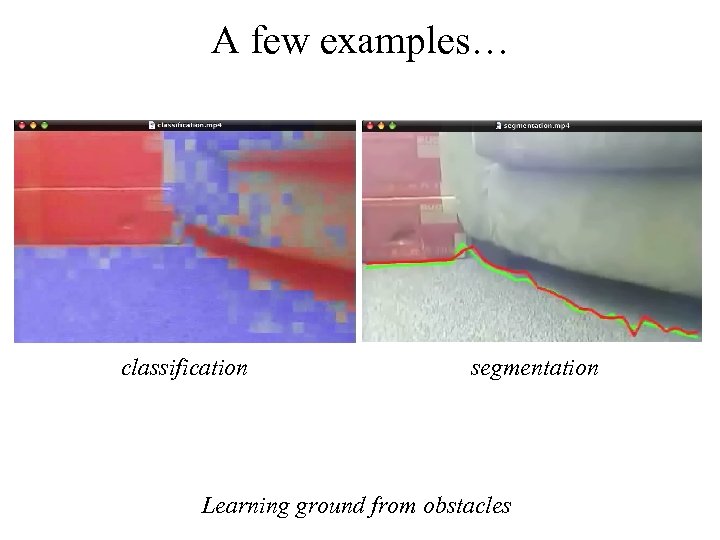 A few examples… classification segmentation Learning ground from obstacles 